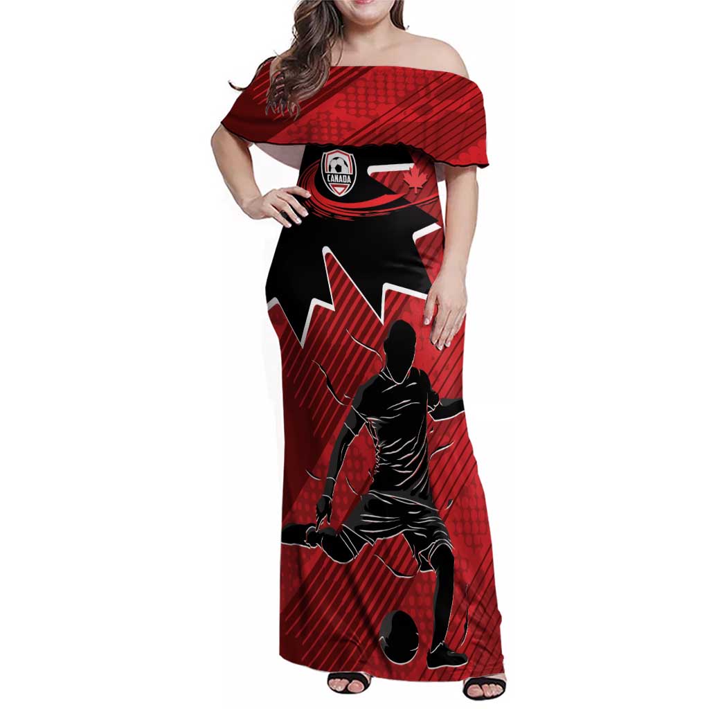 Custom Canada Soccer Family Matching Off Shoulder Maxi Dress and Hawaiian Shirt Maple Leaf Together We Rise