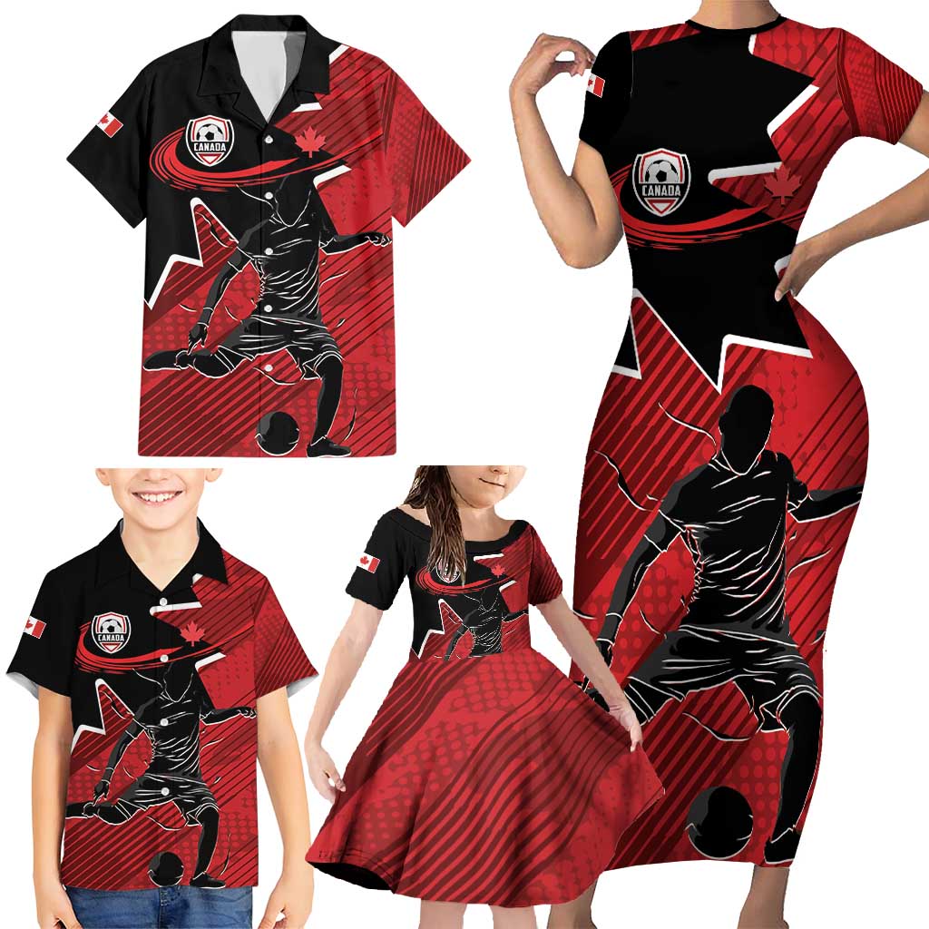Custom Canada Soccer Family Matching Short Sleeve Bodycon Dress and Hawaiian Shirt Maple Leaf Together We Rise
