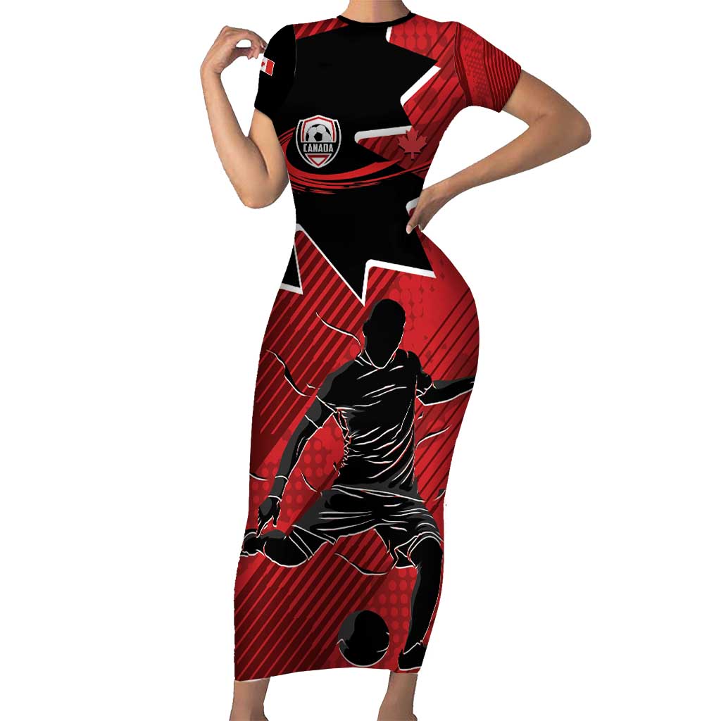 Custom Canada Soccer Family Matching Short Sleeve Bodycon Dress and Hawaiian Shirt Maple Leaf Together We Rise