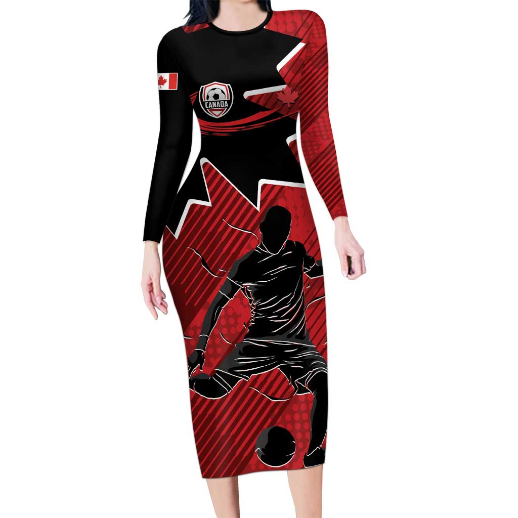 Custom Canada Soccer Long Sleeve Bodycon Dress Maple Leaf Together We Rise