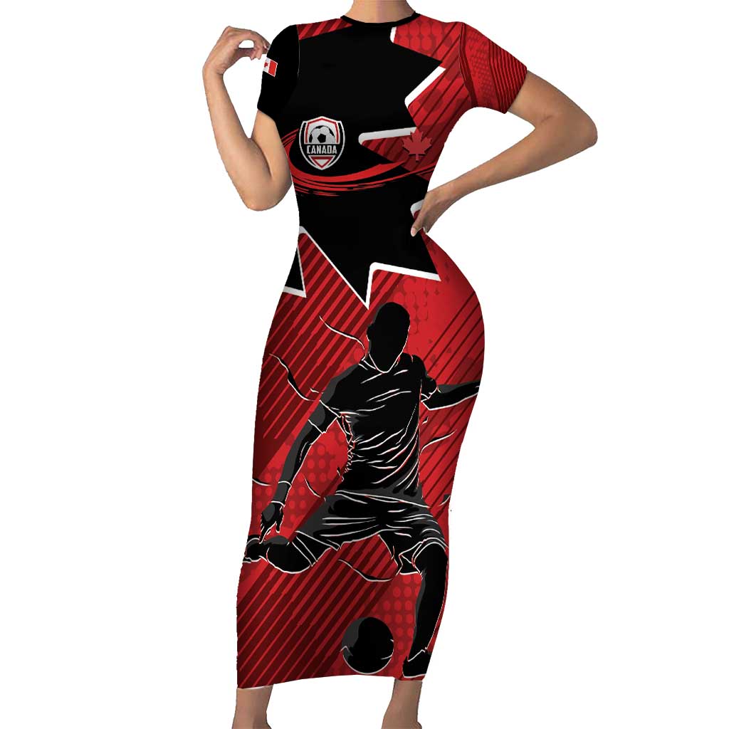 Custom Canada Soccer Short Sleeve Bodycon Dress Maple Leaf Together We Rise