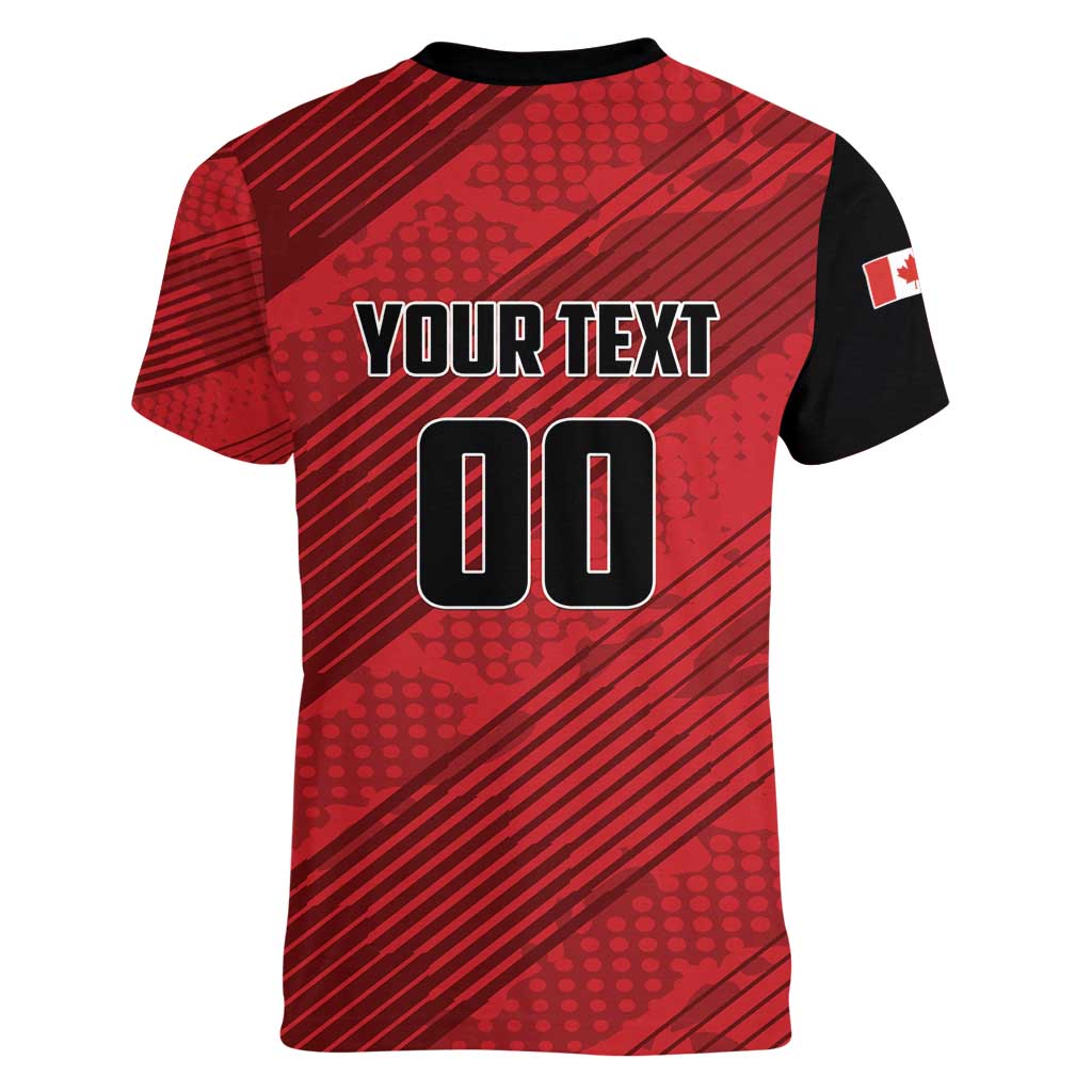 Custom Canada Soccer Women V-Neck T-Shirt Maple Leaf Together We Rise