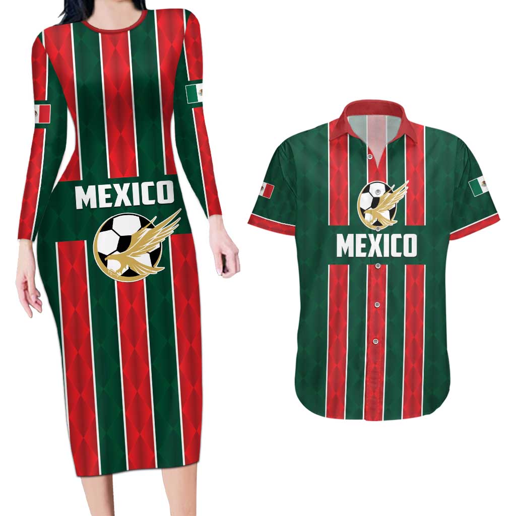 Custom Mexico Football Couples Matching Long Sleeve Bodycon Dress and Hawaiian Shirt Siempre Con El Tri