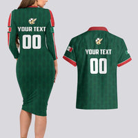 Custom Mexico Football Couples Matching Long Sleeve Bodycon Dress and Hawaiian Shirt Siempre Con El Tri