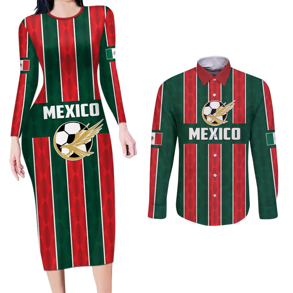 Custom Mexico Football Couples Matching Long Sleeve Bodycon Dress and Long Sleeve Button Shirt Siempre Con El Tri