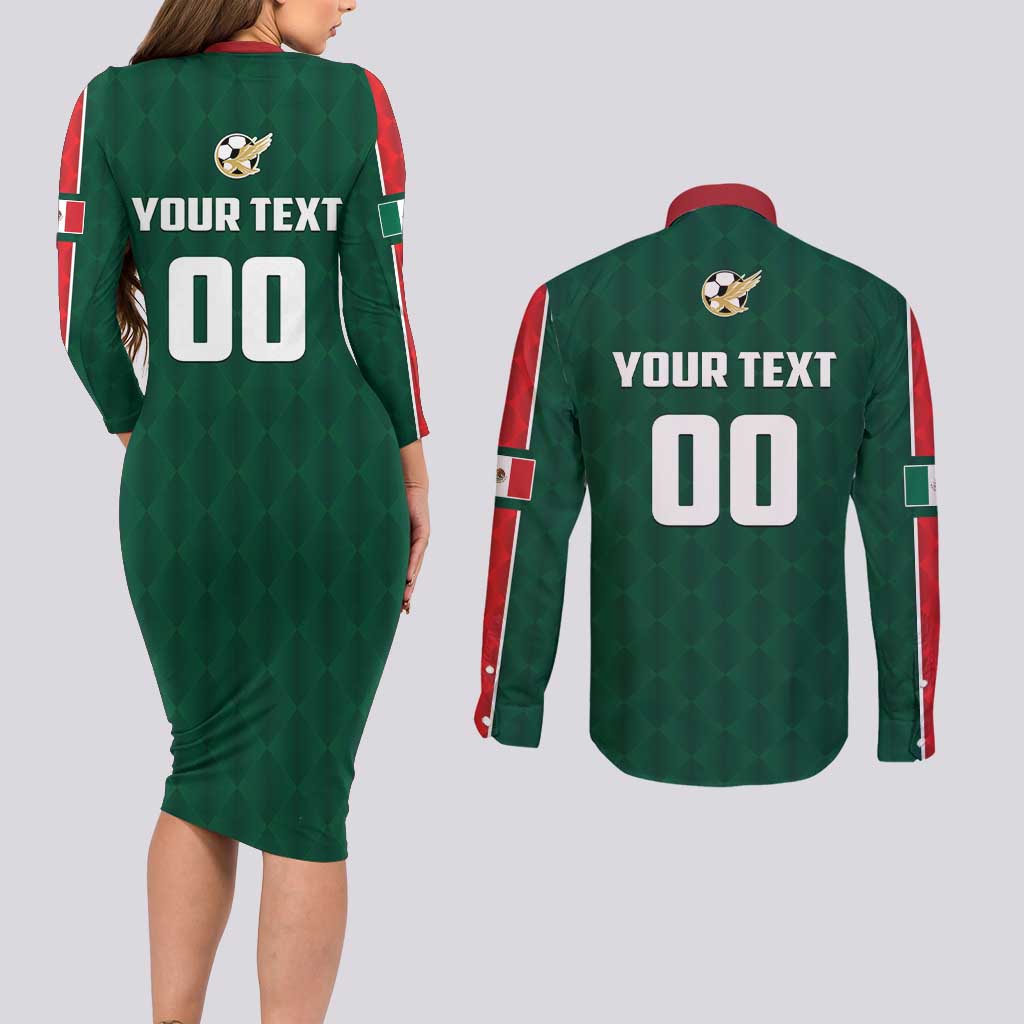 Custom Mexico Football Couples Matching Long Sleeve Bodycon Dress and Long Sleeve Button Shirt Siempre Con El Tri