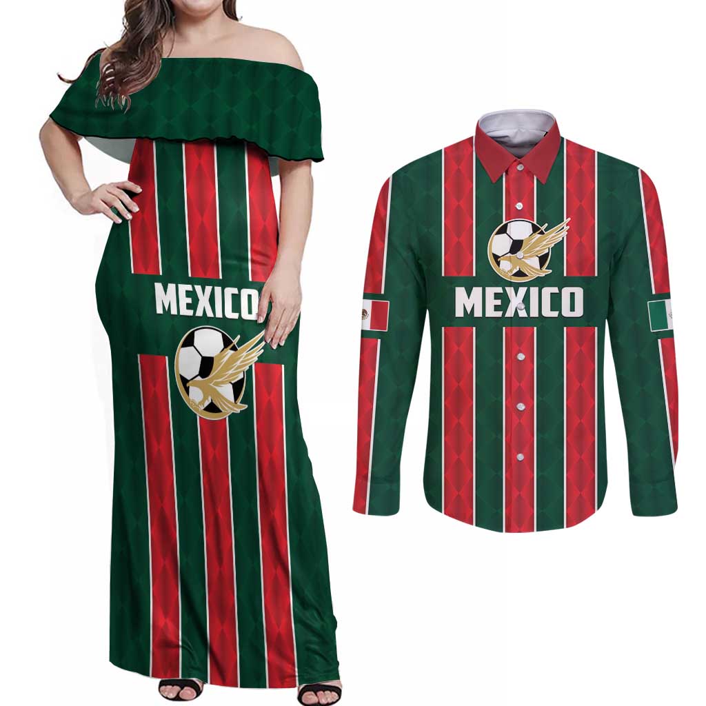 Custom Mexico Football Couples Matching Off Shoulder Maxi Dress and Long Sleeve Button Shirt Siempre Con El Tri
