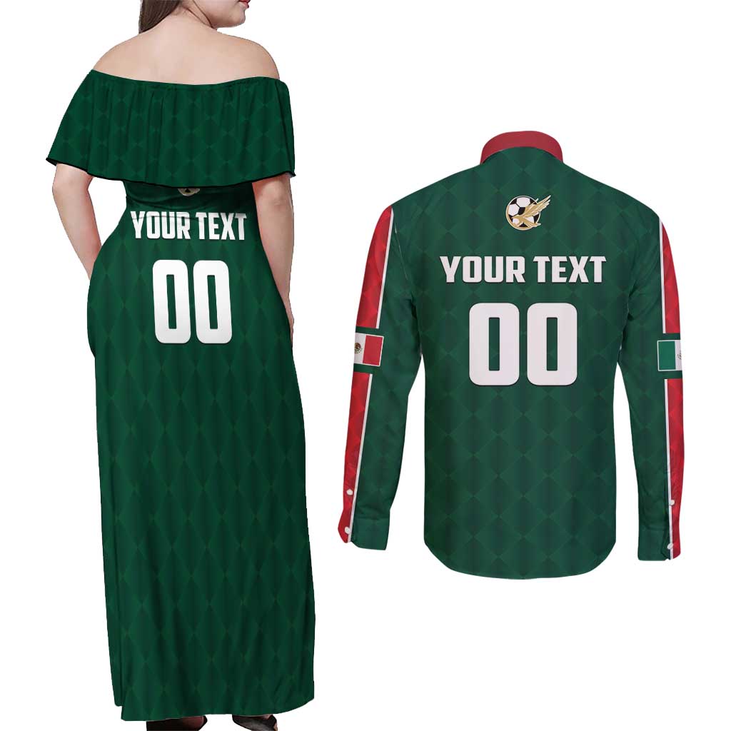 Custom Mexico Football Couples Matching Off Shoulder Maxi Dress and Long Sleeve Button Shirt Siempre Con El Tri
