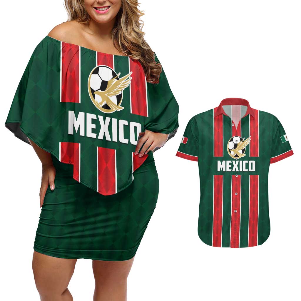 Custom Mexico Football Couples Matching Off Shoulder Short Dress and Hawaiian Shirt Siempre Con El Tri