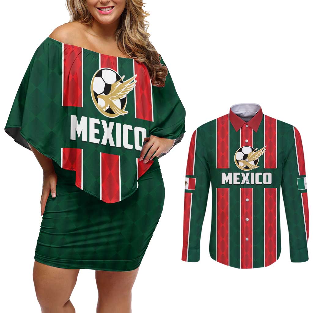Custom Mexico Football Couples Matching Off Shoulder Short Dress and Long Sleeve Button Shirt Siempre Con El Tri
