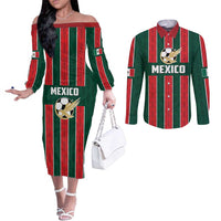 Custom Mexico Football Couples Matching Off The Shoulder Long Sleeve Dress and Long Sleeve Button Shirt Siempre Con El Tri