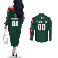 Custom Mexico Football Couples Matching Off The Shoulder Long Sleeve Dress and Long Sleeve Button Shirt Siempre Con El Tri