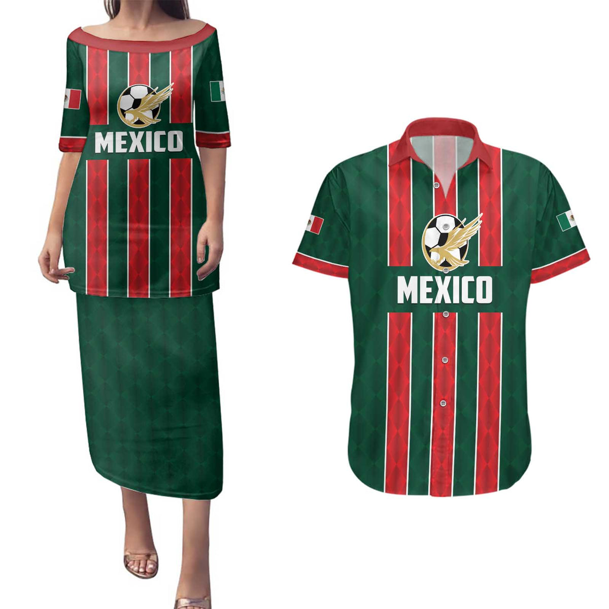 Custom Mexico Football Couples Matching Puletasi and Hawaiian Shirt Siempre Con El Tri