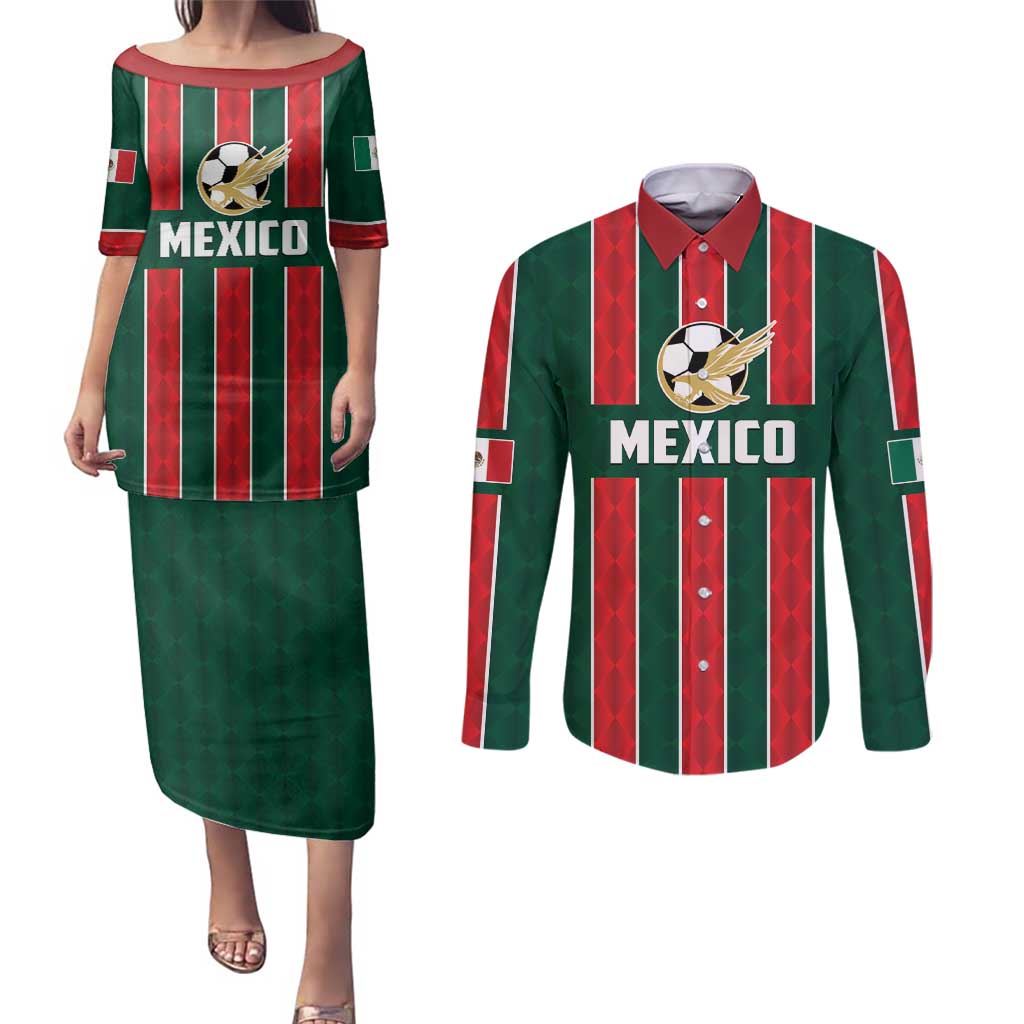 Custom Mexico Football Couples Matching Puletasi and Long Sleeve Button Shirt Siempre Con El Tri