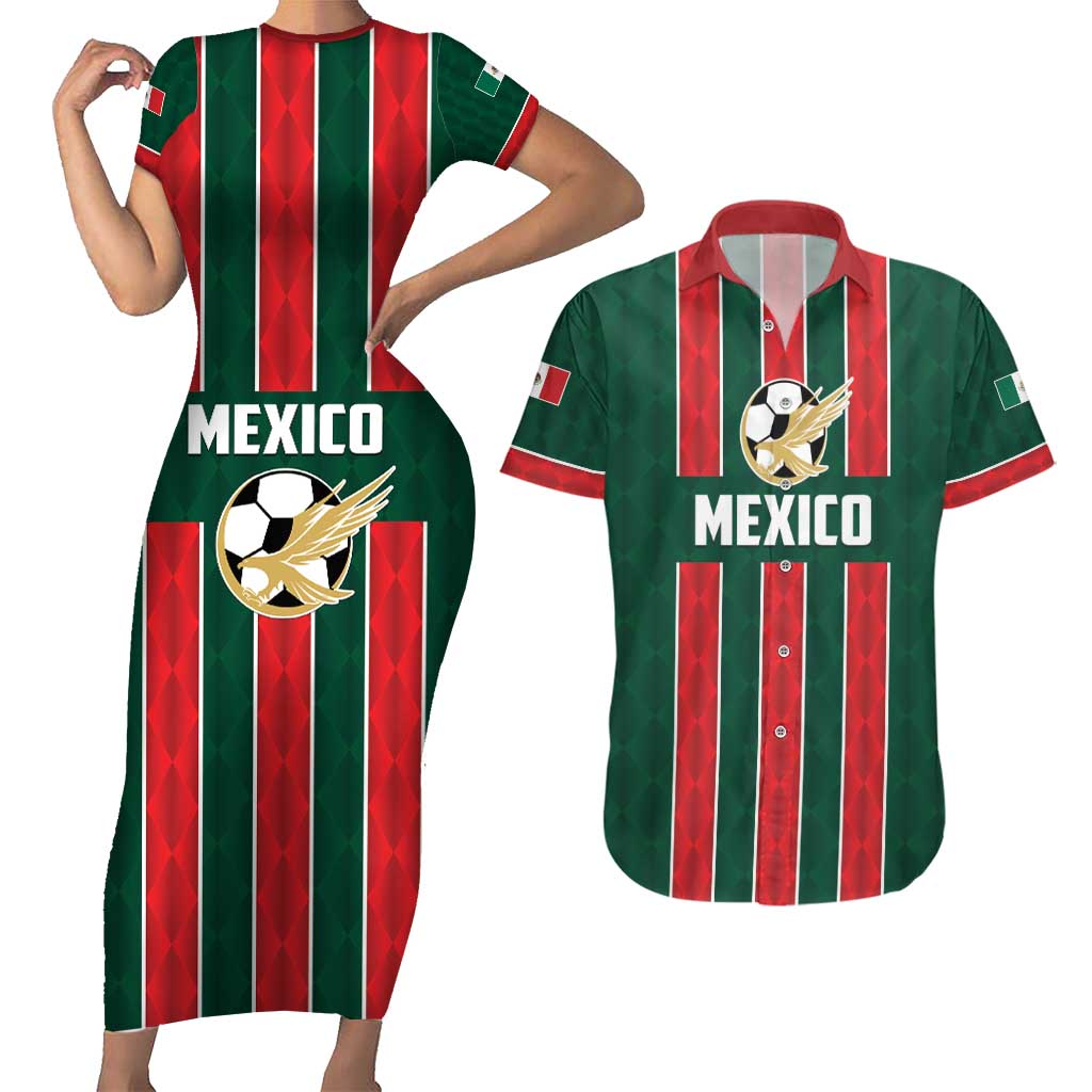 Custom Mexico Football Couples Matching Short Sleeve Bodycon Dress and Hawaiian Shirt Siempre Con El Tri