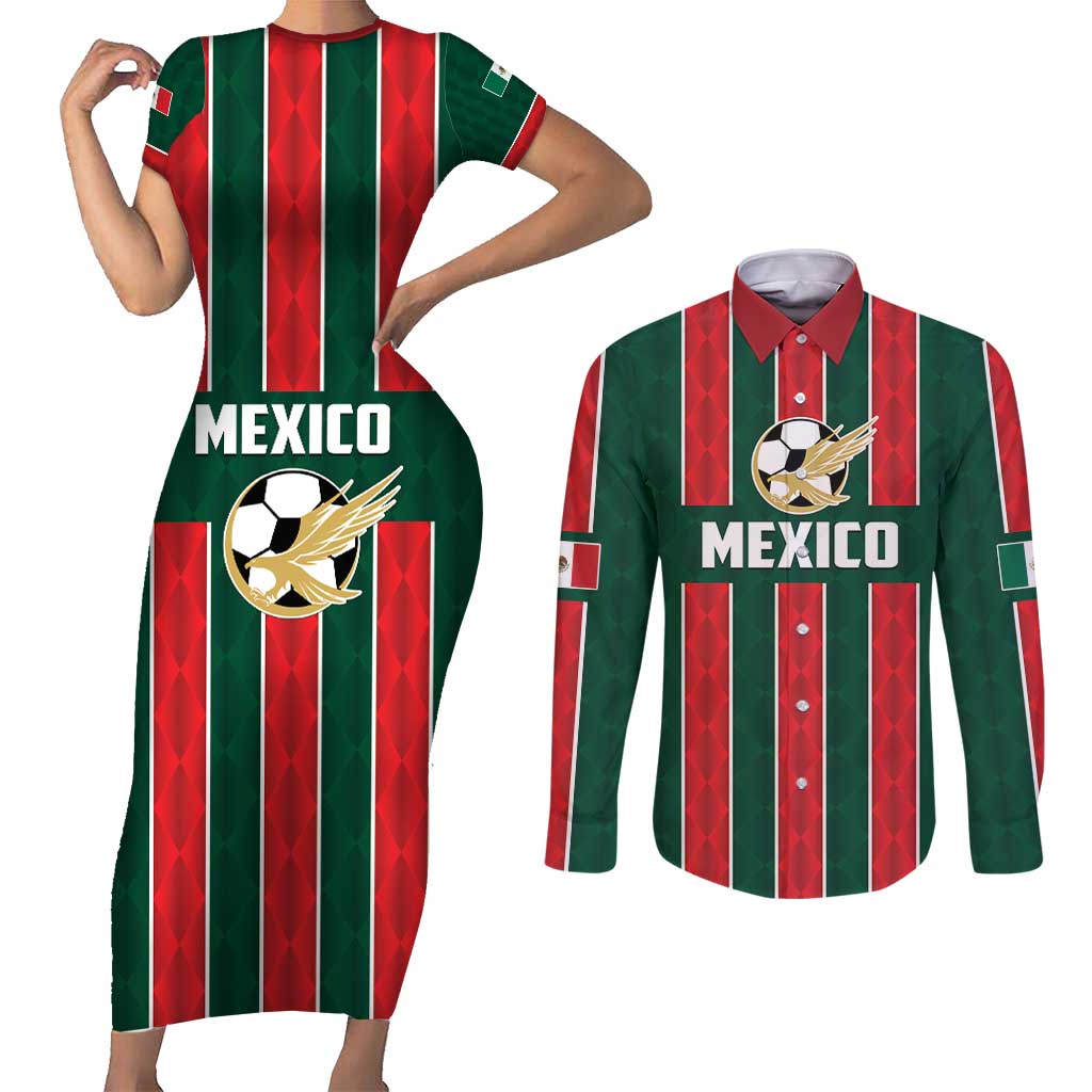 Custom Mexico Football Couples Matching Short Sleeve Bodycon Dress and Long Sleeve Button Shirt Siempre Con El Tri