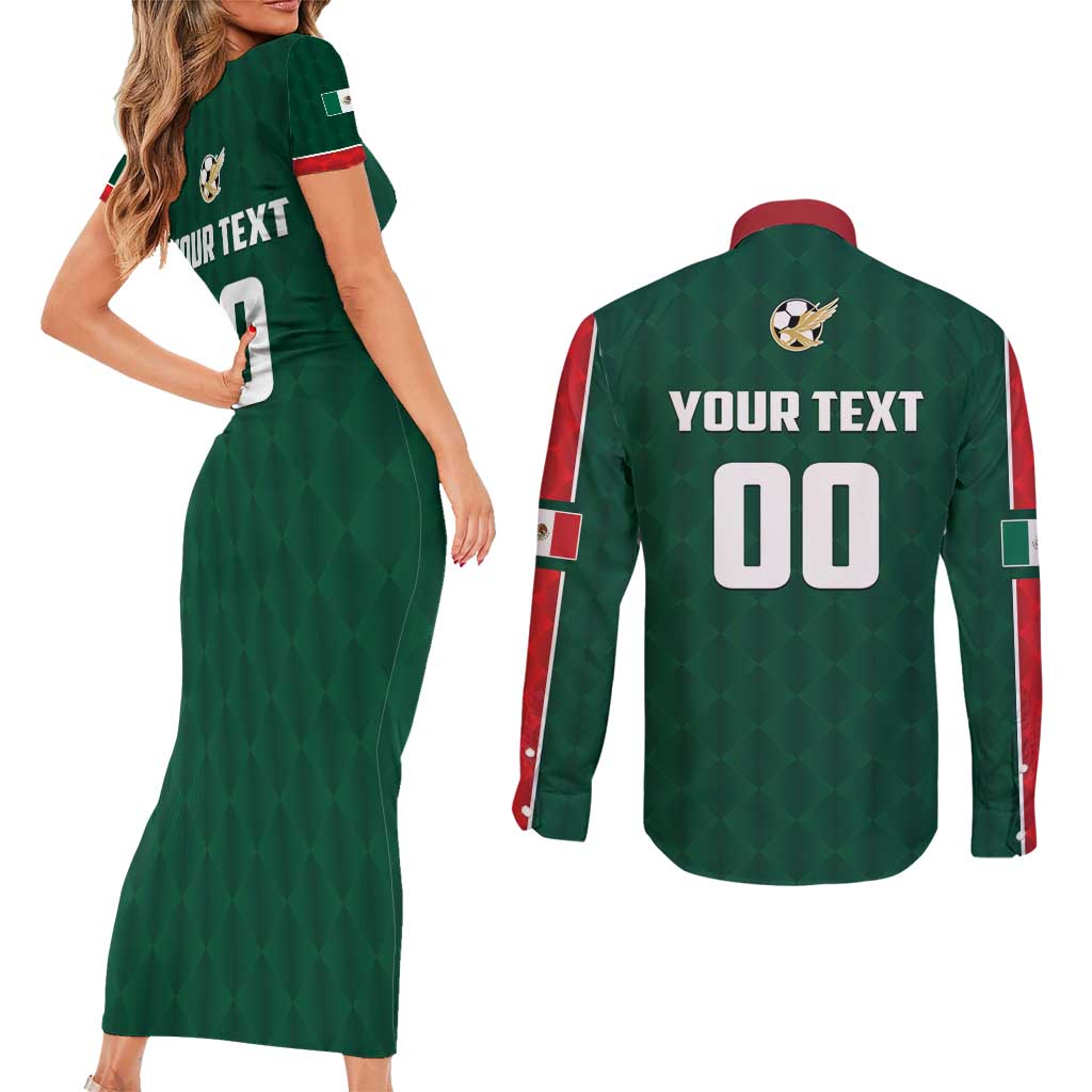 Custom Mexico Football Couples Matching Short Sleeve Bodycon Dress and Long Sleeve Button Shirt Siempre Con El Tri