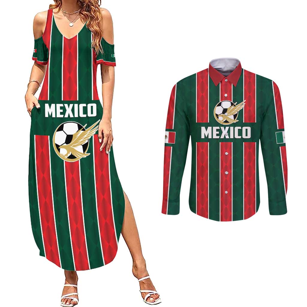 Custom Mexico Football Couples Matching Summer Maxi Dress and Long Sleeve Button Shirt Siempre Con El Tri
