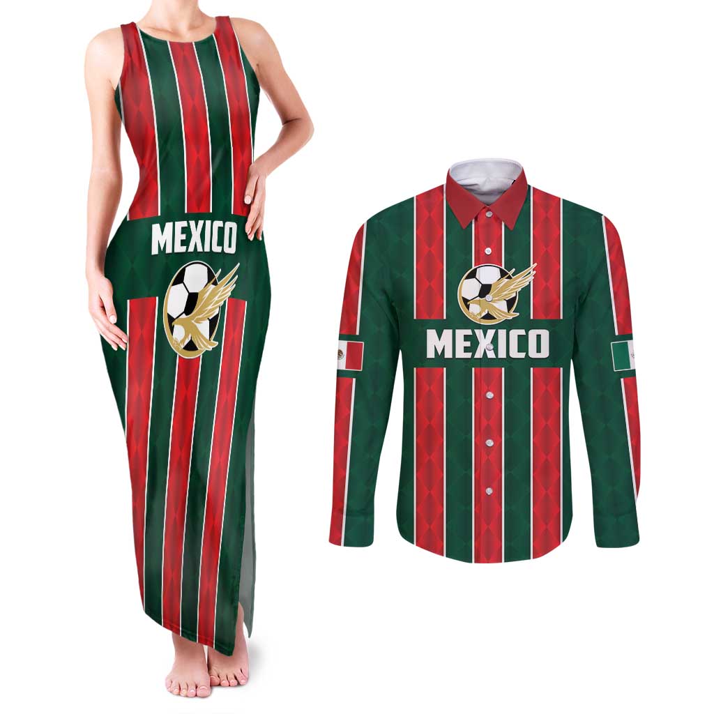 Custom Mexico Football Couples Matching Tank Maxi Dress and Long Sleeve Button Shirt Siempre Con El Tri