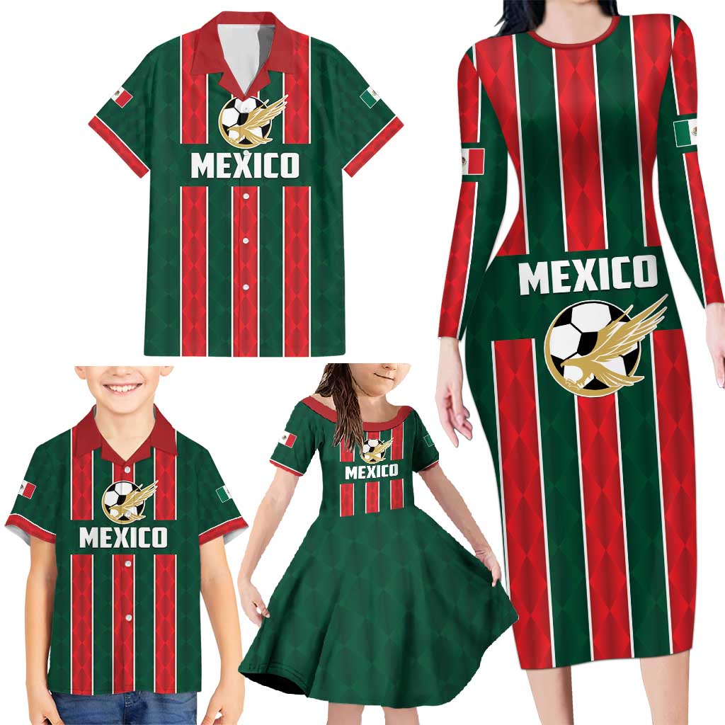 Custom Mexico Football Family Matching Long Sleeve Bodycon Dress and Hawaiian Shirt Siempre Con El Tri