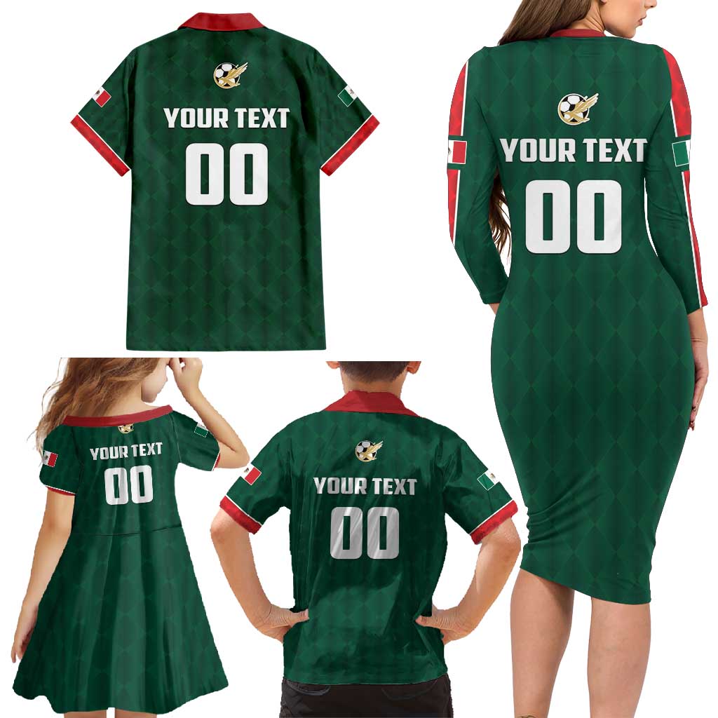 Custom Mexico Football Family Matching Long Sleeve Bodycon Dress and Hawaiian Shirt Siempre Con El Tri