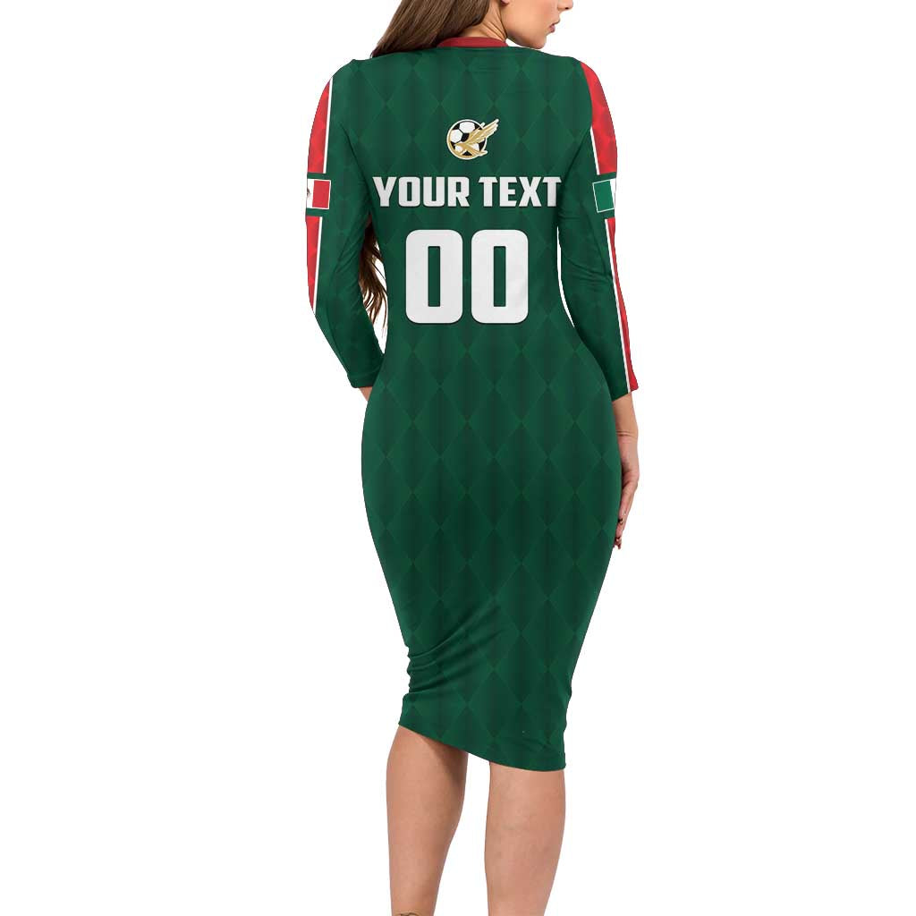 Custom Mexico Football Family Matching Long Sleeve Bodycon Dress and Hawaiian Shirt Siempre Con El Tri
