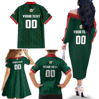 Custom Mexico Football Family Matching Off The Shoulder Long Sleeve Dress and Hawaiian Shirt Siempre Con El Tri