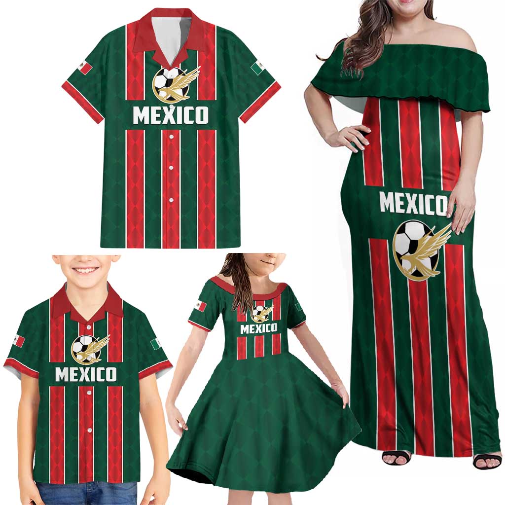Custom Mexico Football Family Matching Off Shoulder Maxi Dress and Hawaiian Shirt Siempre Con El Tri