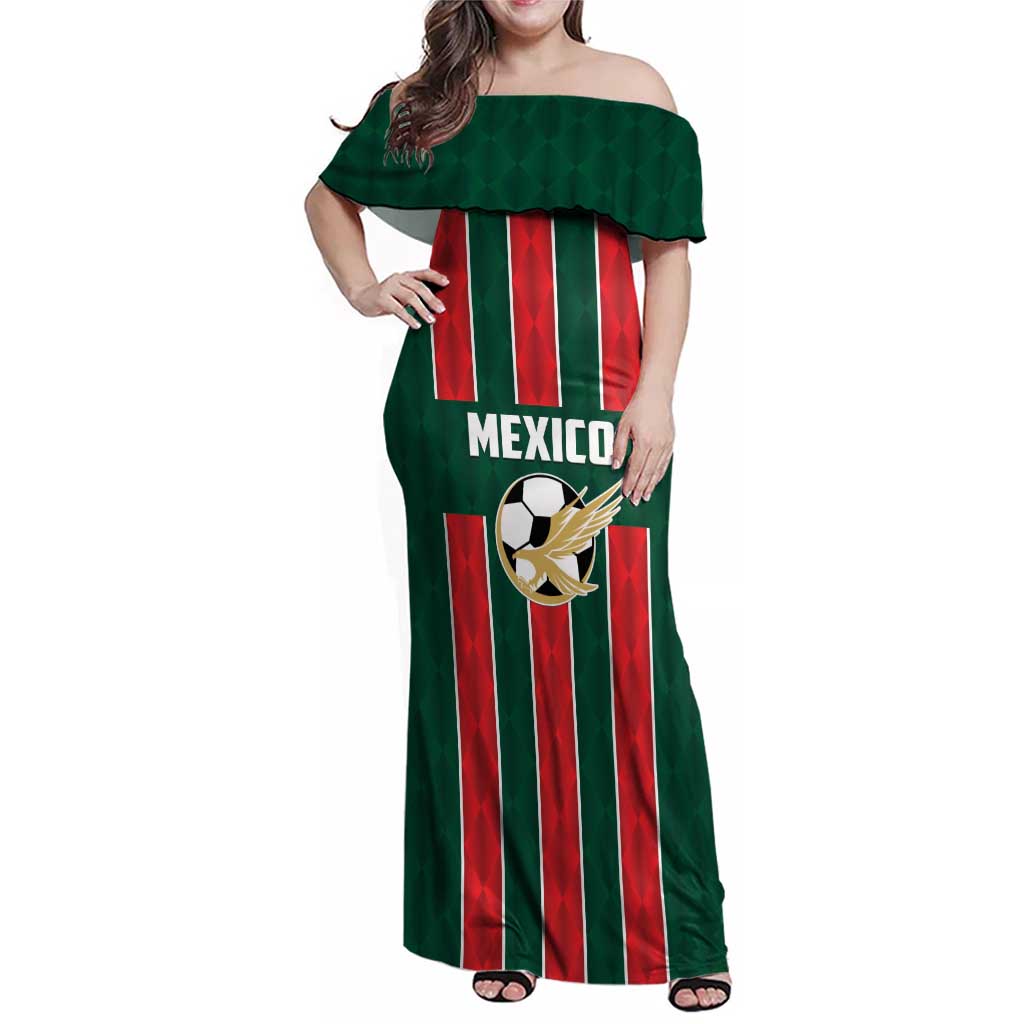 Custom Mexico Football Family Matching Off Shoulder Maxi Dress and Hawaiian Shirt Siempre Con El Tri