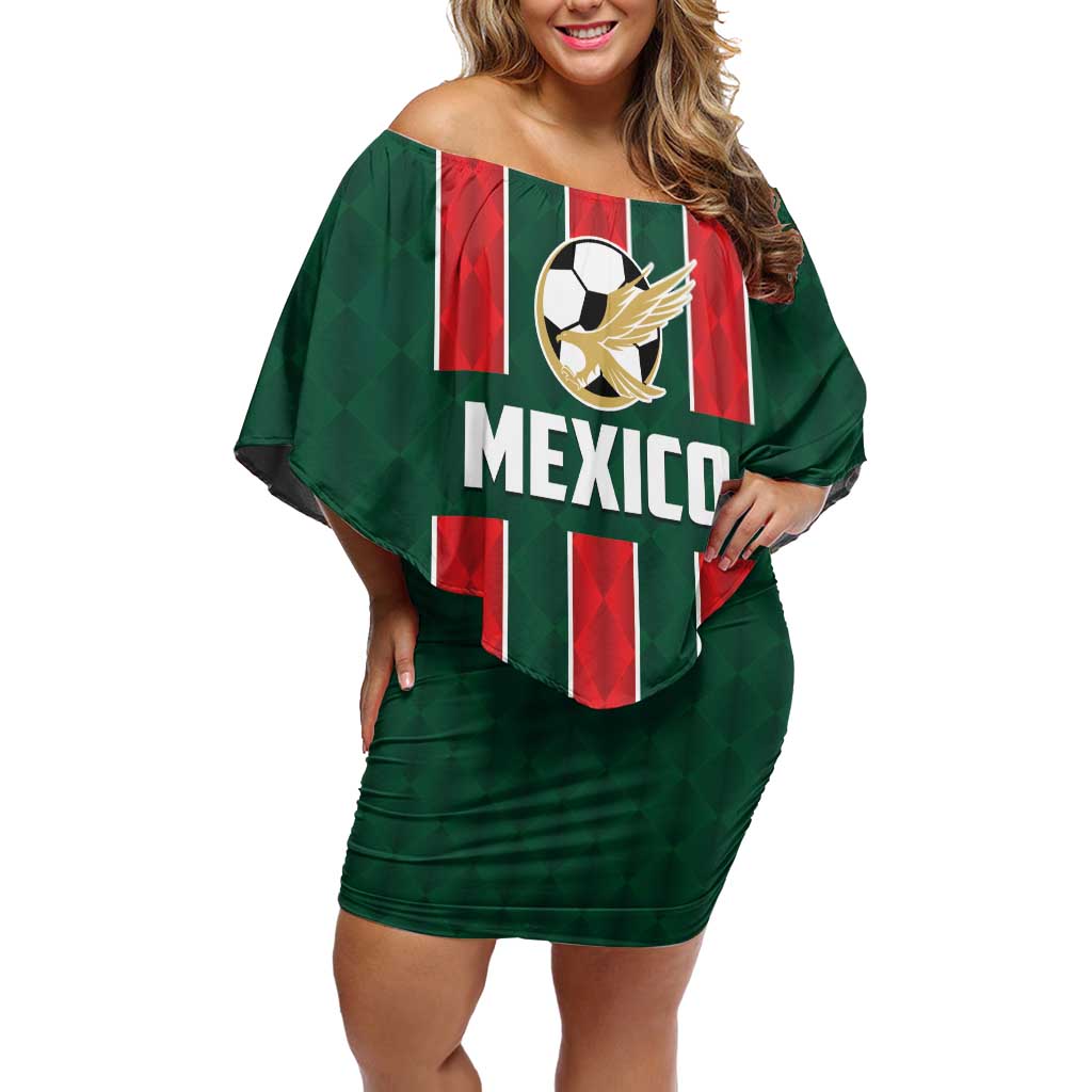 Custom Mexico Football Family Matching Off Shoulder Short Dress and Hawaiian Shirt Siempre Con El Tri