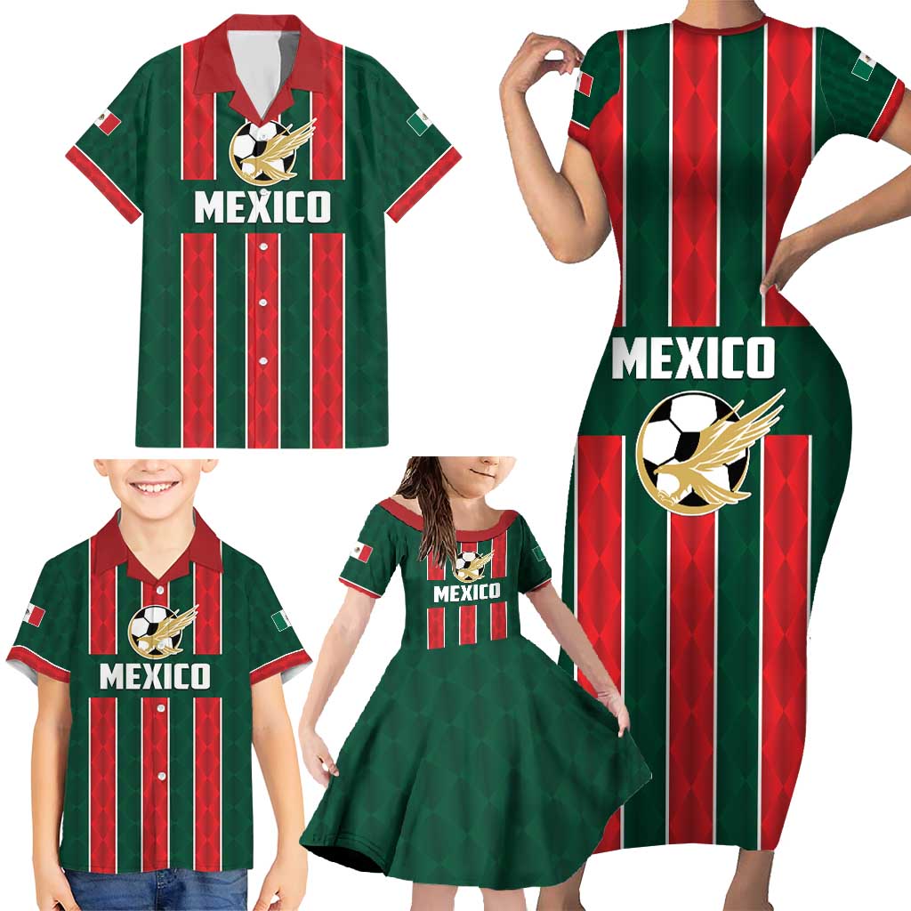 Custom Mexico Football Family Matching Short Sleeve Bodycon Dress and Hawaiian Shirt Siempre Con El Tri