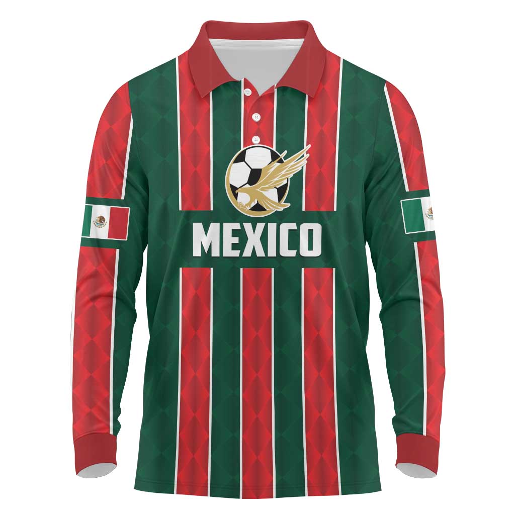 Custom Mexico Football Long Sleeve Polo Shirt Siempre Con El Tri
