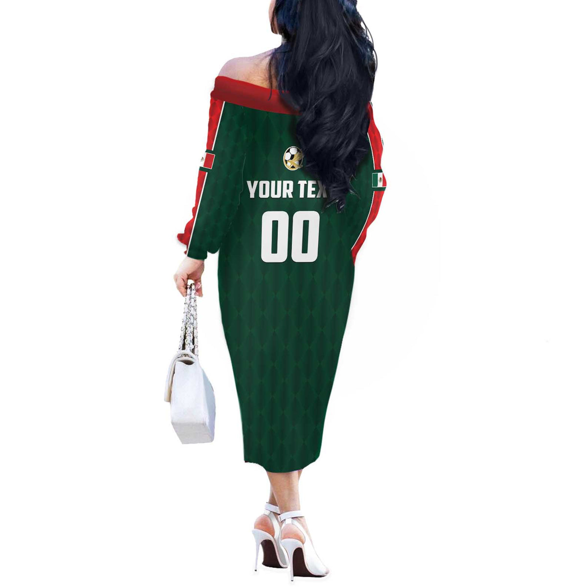 Custom Mexico Football Off The Shoulder Long Sleeve Dress Siempre Con El Tri
