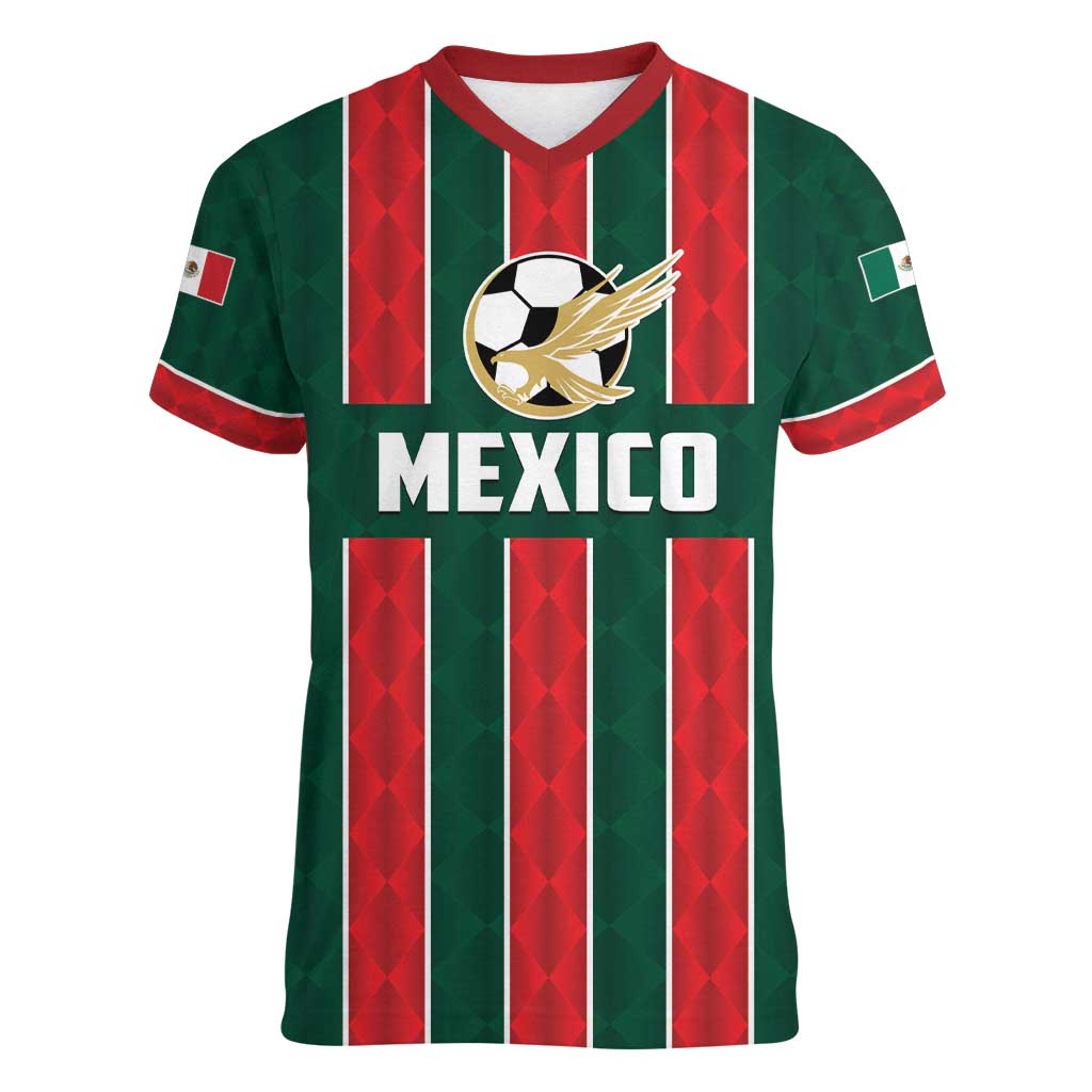 Custom Mexico Football Women V-Neck T-Shirt Siempre Con El Tri