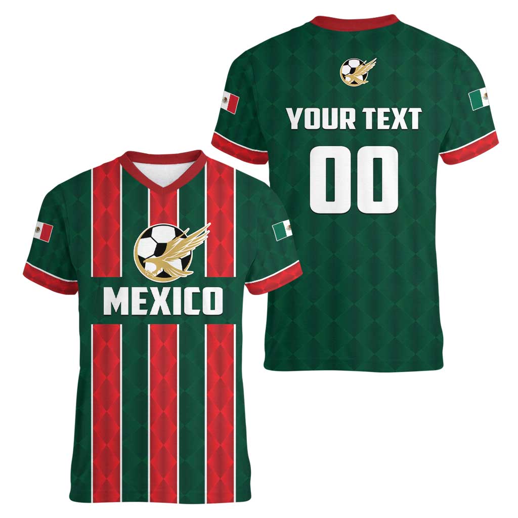 Custom Mexico Football Women V-Neck T-Shirt Siempre Con El Tri