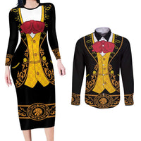Mexican Mariachi Charro Suit Stylized Couples Matching Long Sleeve Bodycon Dress and Long Sleeve Button Shirt Cinco de Mayo Fiesta