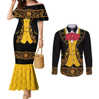 Mexican Mariachi Charro Suit Stylized Couples Matching Mermaid Dress and Long Sleeve Button Shirt Cinco de Mayo Fiesta