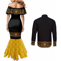 Mexican Mariachi Charro Suit Stylized Couples Matching Mermaid Dress and Long Sleeve Button Shirt Cinco de Mayo Fiesta