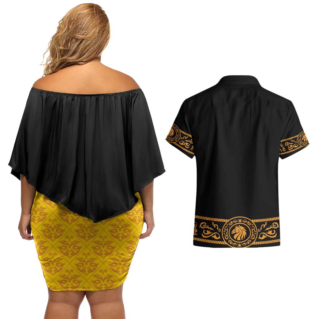 Mexican Mariachi Charro Suit Stylized Couples Matching Off Shoulder Short Dress and Hawaiian Shirt Cinco de Mayo Fiesta