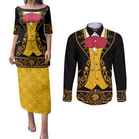 Mexican Mariachi Charro Suit Stylized Couples Matching Puletasi and Long Sleeve Button Shirt Cinco de Mayo Fiesta