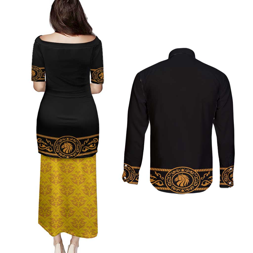 Mexican Mariachi Charro Suit Stylized Couples Matching Puletasi and Long Sleeve Button Shirt Cinco de Mayo Fiesta