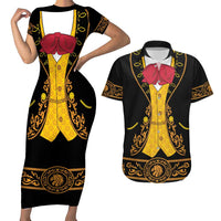 Mexican Mariachi Charro Suit Stylized Couples Matching Short Sleeve Bodycon Dress and Hawaiian Shirt Cinco de Mayo Fiesta