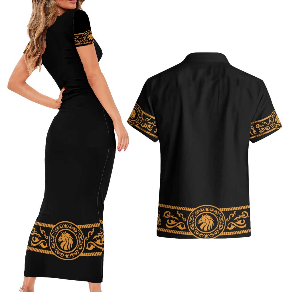 Mexican Mariachi Charro Suit Stylized Couples Matching Short Sleeve Bodycon Dress and Hawaiian Shirt Cinco de Mayo Fiesta