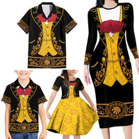 Mexican Mariachi Charro Suit Stylized Family Matching Long Sleeve Bodycon Dress and Hawaiian Shirt Cinco de Mayo Fiesta
