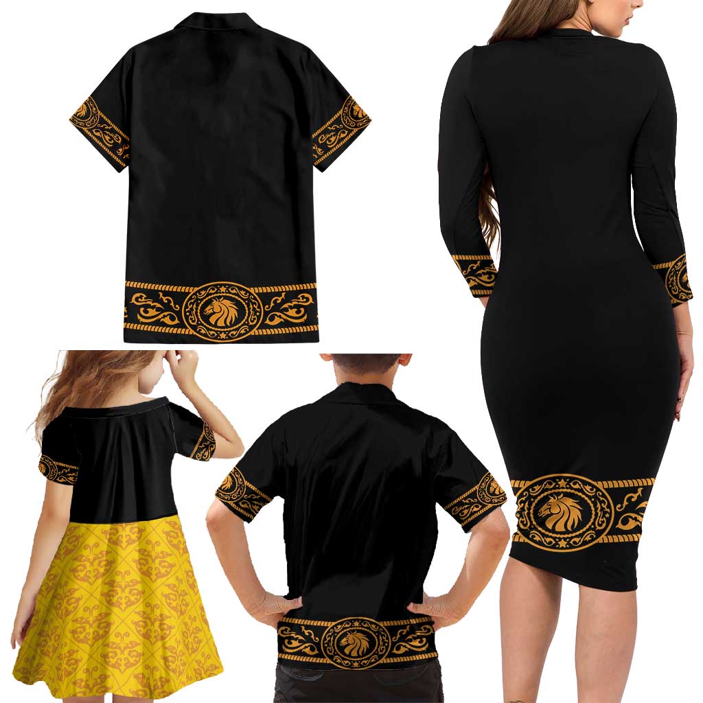 Mexican Mariachi Charro Suit Stylized Family Matching Long Sleeve Bodycon Dress and Hawaiian Shirt Cinco de Mayo Fiesta