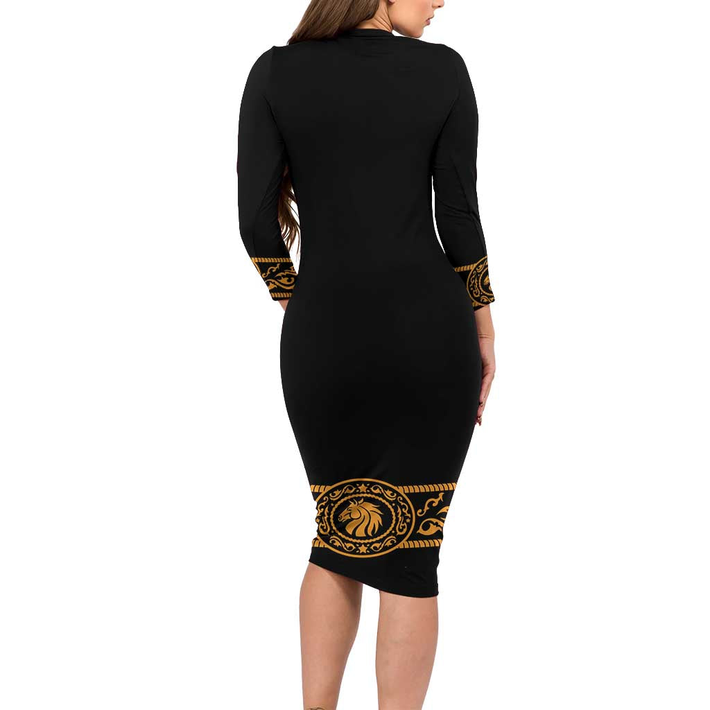 Mexican Mariachi Charro Suit Stylized Family Matching Long Sleeve Bodycon Dress and Hawaiian Shirt Cinco de Mayo Fiesta