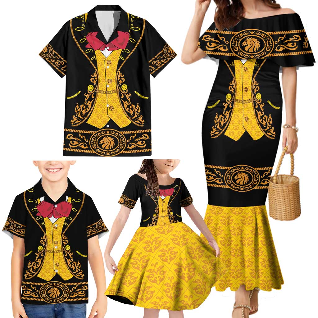 Mexican Mariachi Charro Suit Stylized Family Matching Mermaid Dress and Hawaiian Shirt Cinco de Mayo Fiesta
