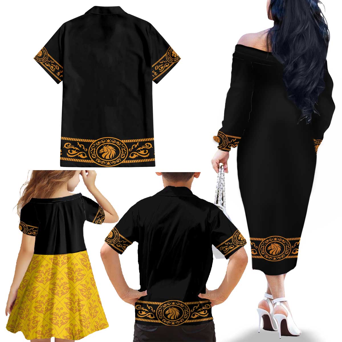 Mexican Mariachi Charro Suit Stylized Family Matching Off The Shoulder Long Sleeve Dress and Hawaiian Shirt Cinco de Mayo Fiesta