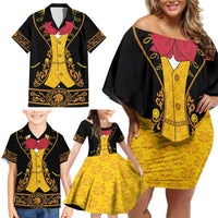 Mexican Mariachi Charro Suit Stylized Family Matching Off Shoulder Short Dress and Hawaiian Shirt Cinco de Mayo Fiesta