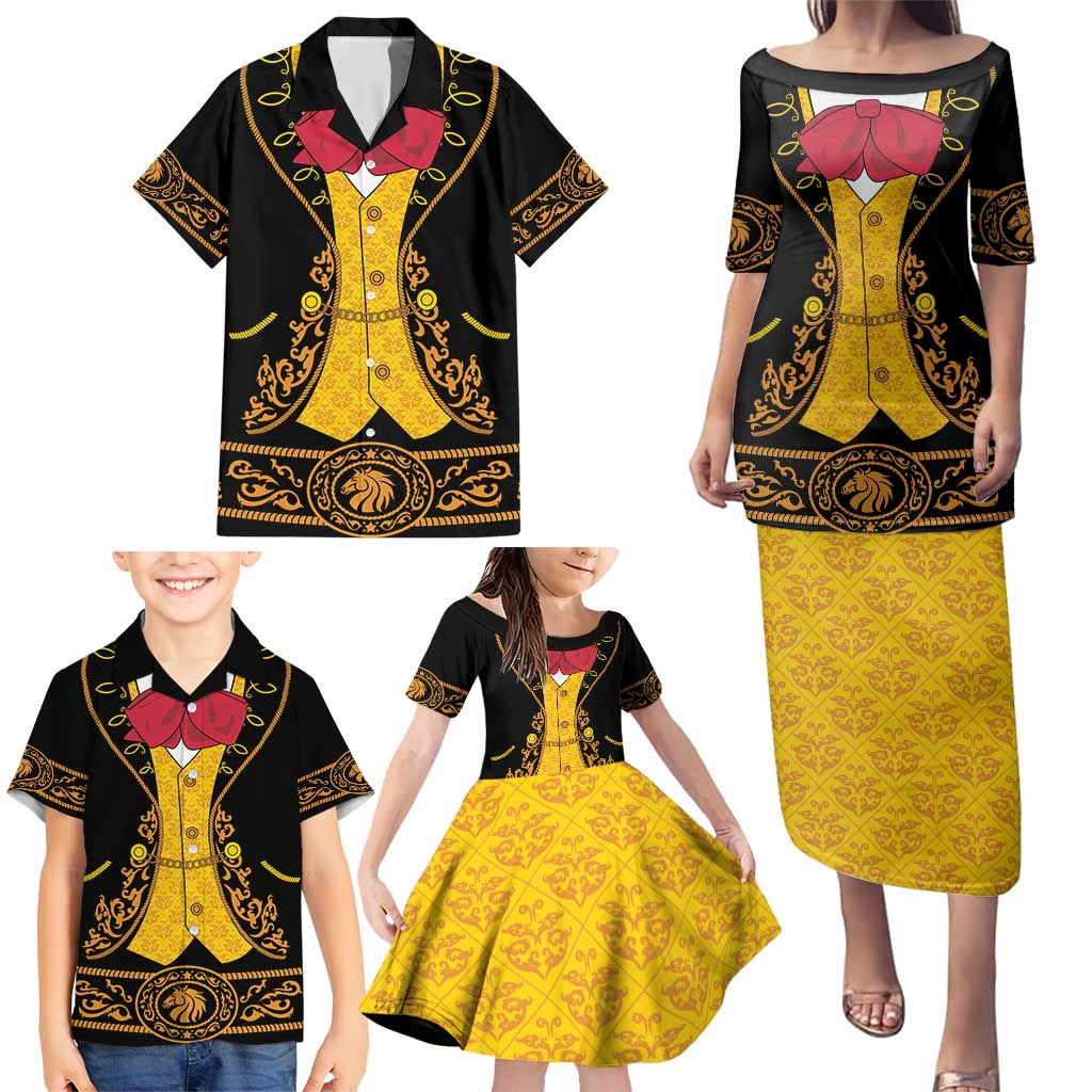 Mexican Mariachi Charro Suit Stylized Family Matching Puletasi and Hawaiian Shirt Cinco de Mayo Fiesta